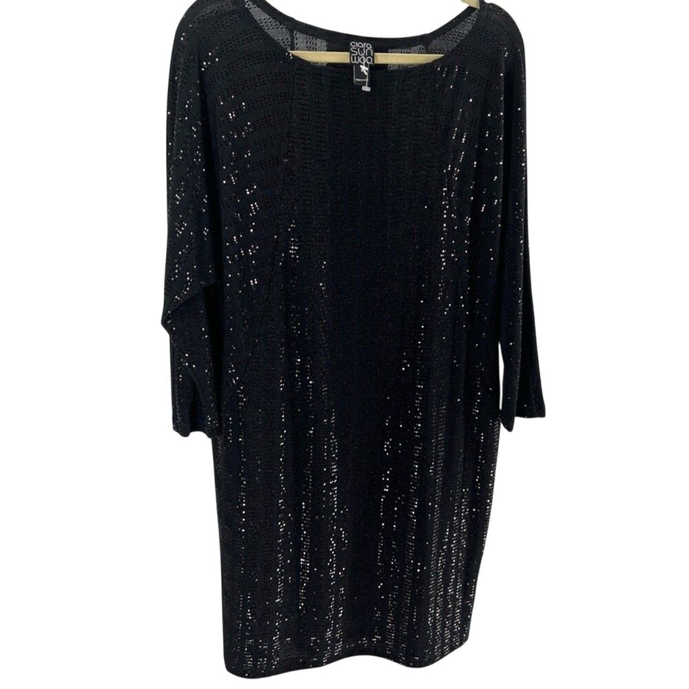 Clara Sun Woo black sequined long sleeve shift dress